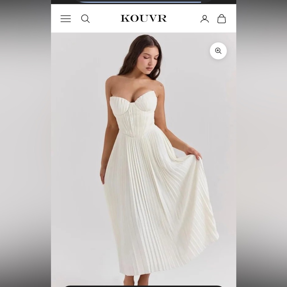 Strapless White Pleated Dress